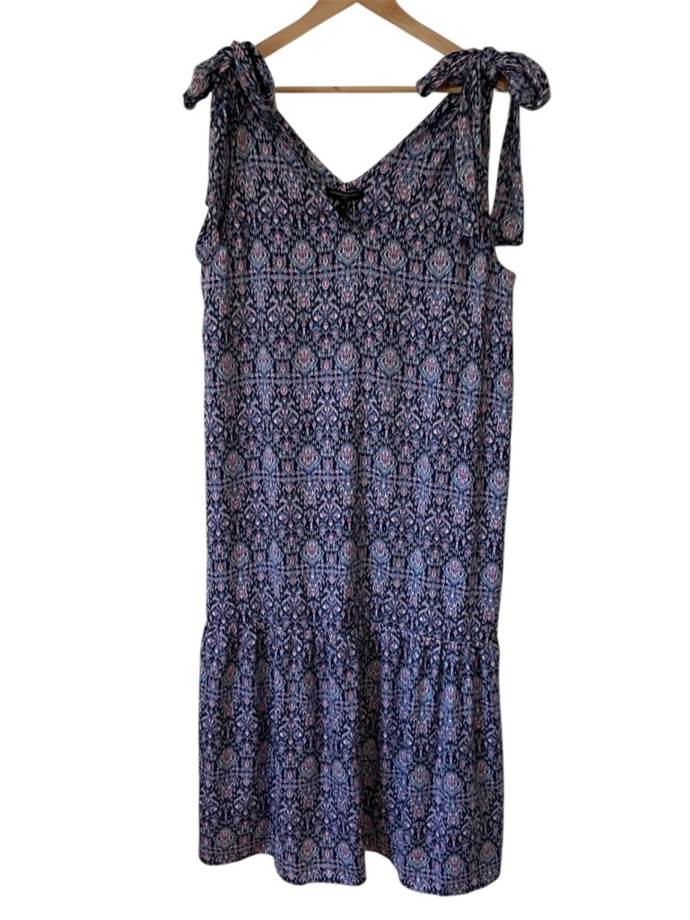 Banana Republic NWT Blue Pink Floral Boho Print Bow Tie Sleeveless Midi Dress XL